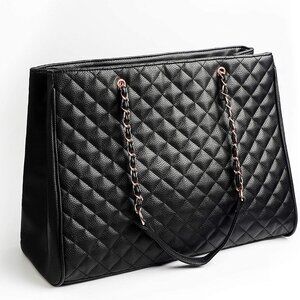 New Le Bag Quilted Travel Tote and Laptop Handbag, Black
